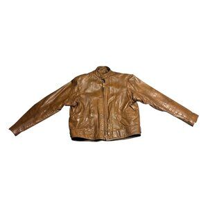 Vtg Kawasaki Cyclewear Brown Leather Motorcycle Jacket Sz 42 USA Quilted Lining